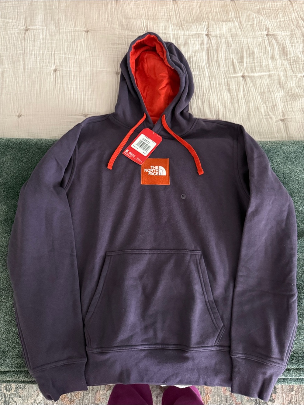 The North Face Men’s Purple Hoodie with Orange Lining and Drawstrings